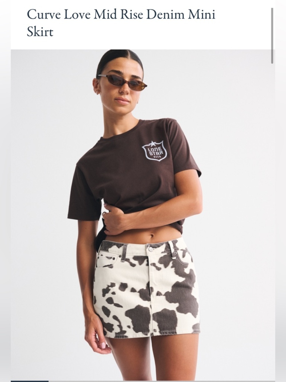 Abercrombie & Fitch Cream and Brown Cow Print Denim Mini Skirt
